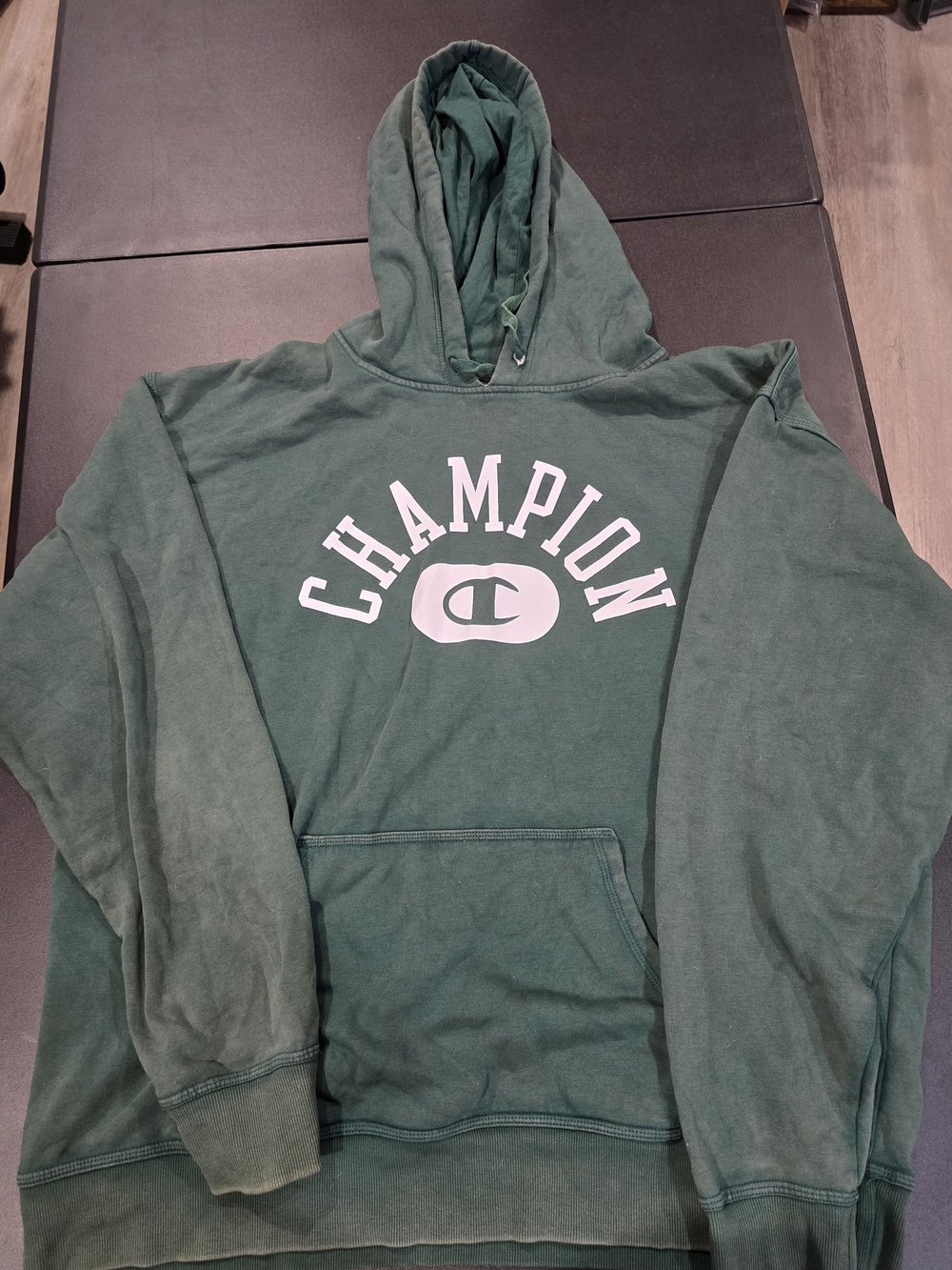 Champion Men's Forest Green Crewneck Hoodie with White Logo